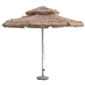 Beach Umbrella Patio Tiki Umbrellas with Tilt,Straw Raffia Tiki Hawaiian Outdoor Umbrellas with Natural Color Pole without base/