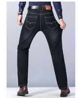 Jean extensible de haute qualité pour hommes, pantalon en Denim noir et bleu à jambe droite pour hommes, printemps et automne