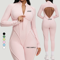 Ensemble Sportif Personnalisé en Nylon pour Femme, Combinaison de Fitness Gainante Une Pièce, Tenue de Yoga Dos Nu, Justaucorps Jumpsuit