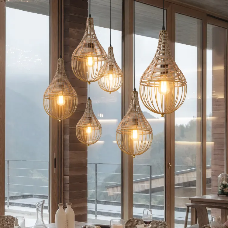 Bestseller Bauernhaus Hängendes Design Indoor Home Decor Holz Bambus Pendel leuchte Modern