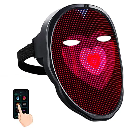 Programmable Rechargeable APP Popular Music Party Led Face Mask Halloween Scary Luminous Light Mask for Masquerade