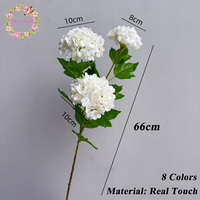 Fleur artificielle en gros, 3 têtes, Hortensia boule de neige toucher réel, petite fleur pour décoration maison et mariage