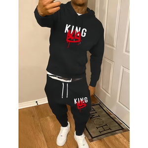 High Quality Unisex Cotton Polyester 2 Pieces Casual Solid Custom logo 345g Plus Size Oversized Hoodies Pants <b>Sets</b> for Men - Product Image 3