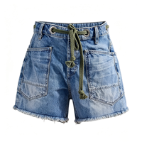 Shorts en jean rétro pour femme, taille mi-basse, coupe ample, ourlet brut, denim bleu, style décontracté