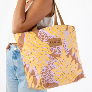 Bolsos Tote Grandes para Mujer, Diseño Tropical de Palmeras y Leopardo, Logotipo Personalizado, Impermeables, para Viajes de Verano y Playa, Gran Venta - Product Image 4