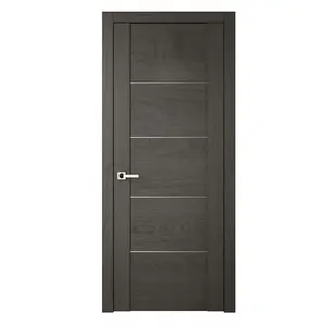 Puerta interior elegante para dormitorio, panel de 5 paneles de núcleo sólido gris, marco de aluminio interno de madera, aspecto delicado para oficina, villa