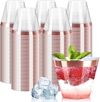 Lot de 200 gobelets jetables en plastique transparent et à bordure or rose de 9 oz, verres à cocktail pour vin, pour fêtes et mariages