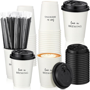 Vasos de Papel para Café de 8oz con Impresión Personalizada, Vasos Desechables de Papel para Café con Tapa, Vasos de Doble Pared para Café, Té de Burbujas y Bebidas Calientes - Product Image 1