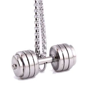 Collar con colgante de mancuerna de acero inoxidable de 45 mm, amuleto de barra de pesas para hombre, regalo, uso diario, diseño geométrico - Product Image 1