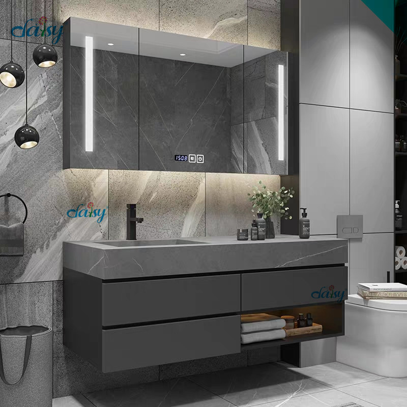 Customization American Style High End Oak Toilet Gloss Top Irregular Side Cabinets Bathroom Vanity Units With Combination