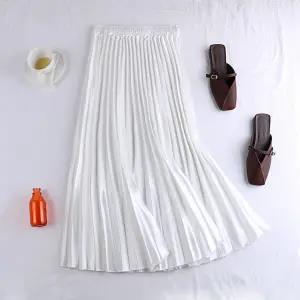 Autumn <strong>Winter</strong> New Satin Metallic Pleated Korean Version Long <strong>Skirt</strong> Retro High Waisted fairy <strong>Skirt</strong> - Product Image 2