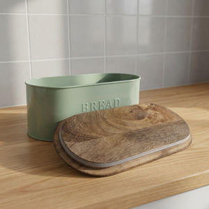 Moderna Caja de Pan Metálica Verde con Tapa Deslizante de Madera para Almacenamiento de Alimentos en la Cocina - Product Image 5