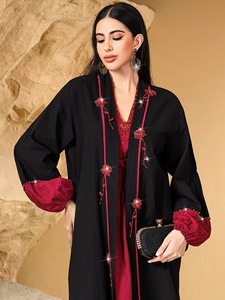 Encounter Rose Ensemble deux pièces longue, col en V, en polyester, antistatique, style décontracté, texture luxueuse, brodé et dessiné à la main, ethnique, pour mariage musulman - Product Image 6