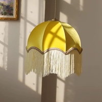 Lustre Rétro Jaune Citron à Pompons, Style Américain et Français Vintage, pour Restaurant et Chambre, Luminaire LED en Tissu