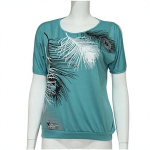 เสื้อยืดผู้หญิงไซส์ใหญ่พิเศษ 5XL ผ้าซาติน ระบายอากาศ แห้งเร็ว สไตล์ลำลอง แขนสั้น เซ็กซี่ เปิดไหล่ ลายขนนก ทรงหลวม ใส่สบายสำหรับฤดูร้อน - Product Image 2