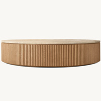 Table basse de salon de style américain personnalisée Rhoohill, de haute qualité, en chêne blanc, ronde, avec plateau en marbre