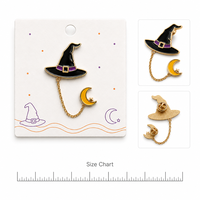 Broche émaillée souple Chapeau de sorcière d'Halloween, Pendentif lune, Chaîne dorée, Bijoux fantaisie, Badges en gros, Fabrication OEM personnalisée