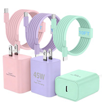 Bloc de charge USB-C super rapide 45W avec câble extra long de 10 pieds pour téléphone 17/16 Pro Max/Plus/15 Series - Violet