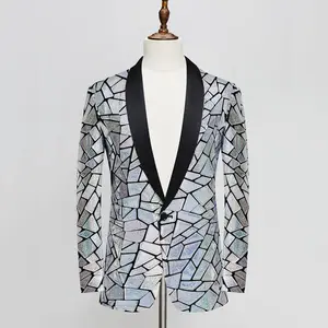Shiny Long Sleeve Laser Sequins Coat Suits Jacket Plus Size Stage Male Prom Wedding Blazers Singer Host Club Party Men Blazer