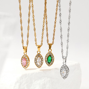 Collane con Zirconi Smeraldo e Diamanti per Donne, Gioielli in Acciaio Inossidabile Placcato Oro 18K, Colliers Bijoux Collares Joyas Colar Joias - Product Image 4