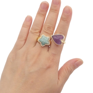 Anillo de Moda Popular Chapado en Oro con Diseño Innovador de Piedra Natural en Forma de Estrella, Anillos de Cobre Sencillos para Mujer, Joyería al por Mayor - Product Image 1