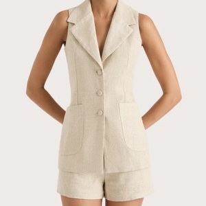 ชุดสูทลำลองผ้าลินินแบบสวมใส่สบายสำหรับเดินทาง ปี 2025 เสื้อกั๊กแขนกุด กางเกงขาสั้น แฟชั่นฤดูร้อน ชุดสองชิ้นสีพื้นสำหรับผู้หญิง - Product Image 5