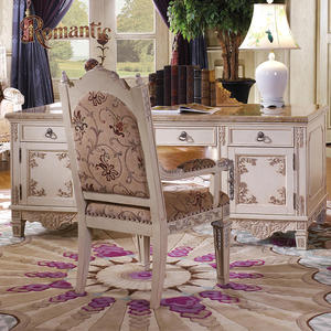 Set di Mobili Classici Francesi di Lusso per Ufficio Domestico, Scrivania Bianca in Legno Massello Intagliato a Mano con Libreria e Armadietto - Product Image 5