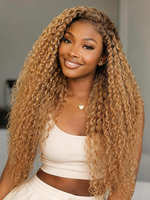 Perruque Lace Front 13x4 sans colle, Cheveux Humains Blond Ombré Ondulé, Raie Latérale, Style Bohème, Pré-coupée et Pré-épilée, Prête à Porter