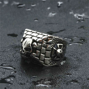 Men's <b>Titanium</b> Steel Skull <b>Ring</b> Silver Cross Design Punk Style Fashion Jewelry Gift - Product Image 4