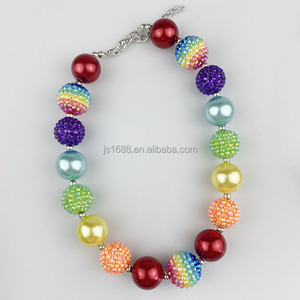 Collar de Cuentas de Estrás Gruesas con Rayas de Arcoíris de 20 mm, Personalizado, de Moda, para Niños, Collar de Perlas de Acrílico Colorido, Estilo Bubblegum - Product Image 1