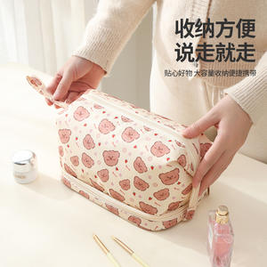 Sac à cosmétiques Bebeland, grande capacité, double couche, organisateur de maquillage de voyage, style coréen, design mignon pour les voyages - Product Image 5