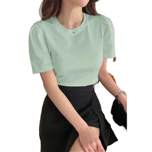 เสื้อยืดผู้หญิง HANIA TRADERS ผ้าฝ้าย 100% เป็นมิตรกับสิ่งแวดล้อม สไตล์ลำลอง สีพื้น ผ้าถัก แห้งเร็ว ไม่ยับ ทรงโอเวอร์ไซส์ แบบครอป ทรงบ็อกซี่ - Product Image 1