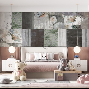 Carta Adesiva Ecologica in Seta Impermeabile Facile da Applicare Fai-da-Te Rivestimento Murale Effetto Cemento con Motivi di Erba Verde, Fiori e <span class=keywords><strong>Farfalle</strong></span> - Product Image 3