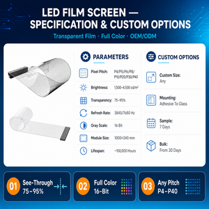 Écran LED en film haute transparence P6, 95% de transparence, film d'affichage LED ultra-fin pour mur-rideau en verre - Product Image 2