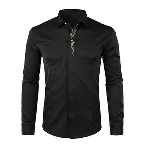 <span class=keywords><strong>Oro</strong></span> degli uomini di Ricamo Slim Fit A Maniche Lunghe Camicie Casual - Product Image 1
