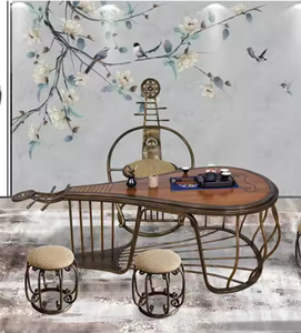 Table à thé, bois massif, fer forgé, pipa, table vintage, table basse et chaise assorties, table à thé Zen, balcon, table à thé - Product Image 5