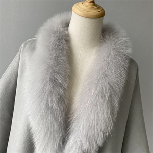 2022 moda elegante mantello di lana di Cashmere mantello scialle di lusso vera pelliccia Trim inverno autunno personalizzato donna <span class=keywords><strong>cappotto</strong></span> di lana nuovi arrivi - Product Image 5