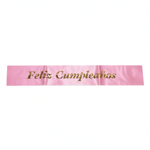 Banda de Feliz Cumpleaños Rosa con Letras Doradas, Decoraciones Elegantes para Fiesta, Bolsa de 12 Piezas - Product Image 2