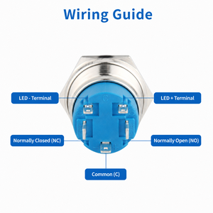 สวิตช์กดแบบมีไฟ LED สีดำ 10A ขนาด 12 มม. 16 มม. 19 มม. 22 มม. 24V 220V หัวแบน แบบกดติดปล่อยดับ 1NO1NC IP67 - Product Image 5