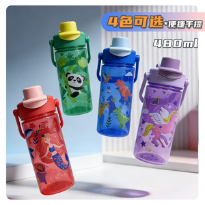 ขวดน้ำเด็ก 480 มล. หลอดดูดแบบพับได้ ปลอดสาร BPA ลายการ์ตูน สำหรับเด็กนักเรียน ใช้กลางแจ้ง - Product Image 5