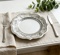 Assiette en papier plissé jetable écologique Lanweier PP-8 argentée, estampage argenté, logo personnalisé, diamètre 20 cm, pour les fêtes et les repas
