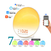 Réveil numérique avec lumière LED nocturne, réveil avec lumière du jour, radio, contrôle acoustique, lampe de lecture LED pour salon
