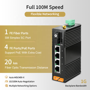 Convertisseur de média Ethernet rapide industriel non géré 1 SFP 5 RJ45 IP40 20KM SC Fibre simple 10/100Mbps Full-Duplex SH LINK Switch - Product Image 2