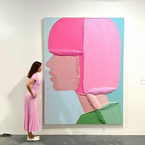 Peinture à l'huile abstraite de fille, peinte à la main, texture 3D, art mural moderne pour entrée, sans cadre, portrait figuratif - Product Image 1