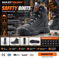 Bottes de sécurité MAXITOUGH à embout d'acier, en cuir de vachette embossé, résistantes aux perforations, chaussures de travail en PU double densité pour usage industriel