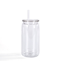 Mug en plastique Mason Jar de 16 oz avec paille, pour sublimation thermique