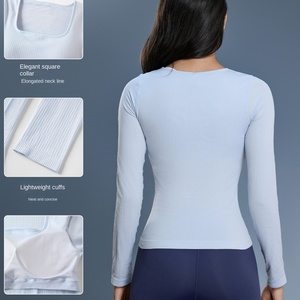 Custom <b>Women's</b> Lightweight Seamless One-Piece Woven Sports Yoga Suit Long-Sleeved Slimming Tight Waist Inner Base Shirt - Product Image 2