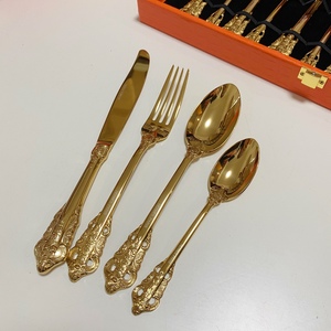 Hot Selling 24 Pcs Royal Gift Gold Luxury High Quality Stainless Steel 304 Flatware Sets with Case for Business Gifts - Product Image 4