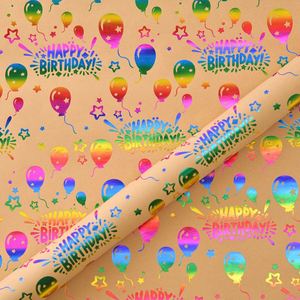 Papel de Regalo con Estampado de Dibujos Animados Alegres, Papel Decorativo con Estampado de Arcoíris en Relieve, al por Mayor, para Regalos de Eventos Deportivos - Product Image 5