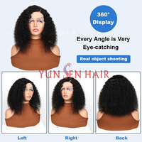 Perruque courte bouclée style bob |   Cheveux chinois vierges à 100% |   Dentelle frontale marron foncé |   Partie latérale |   Texture naturelle |   pour femmes